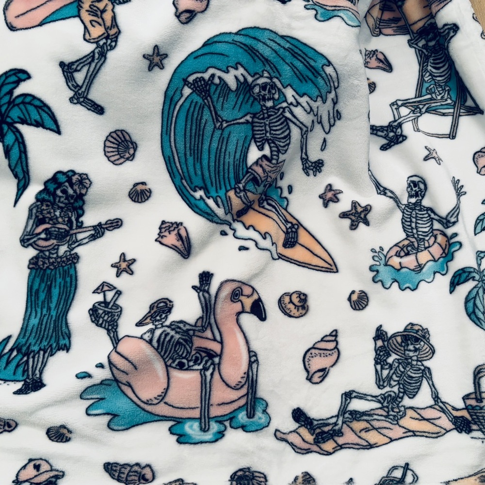 Summerween Skeleton Surfing Print Blanket